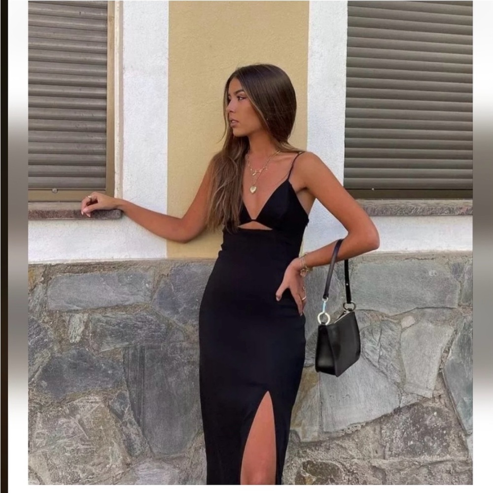 ZARA black cut-out midi dress S NWOT